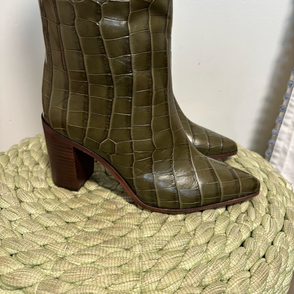 NEW Schutz Maryana Dark Green Leather Croc Block Knee High Boots Size 5.5 - Picture 6 of 12